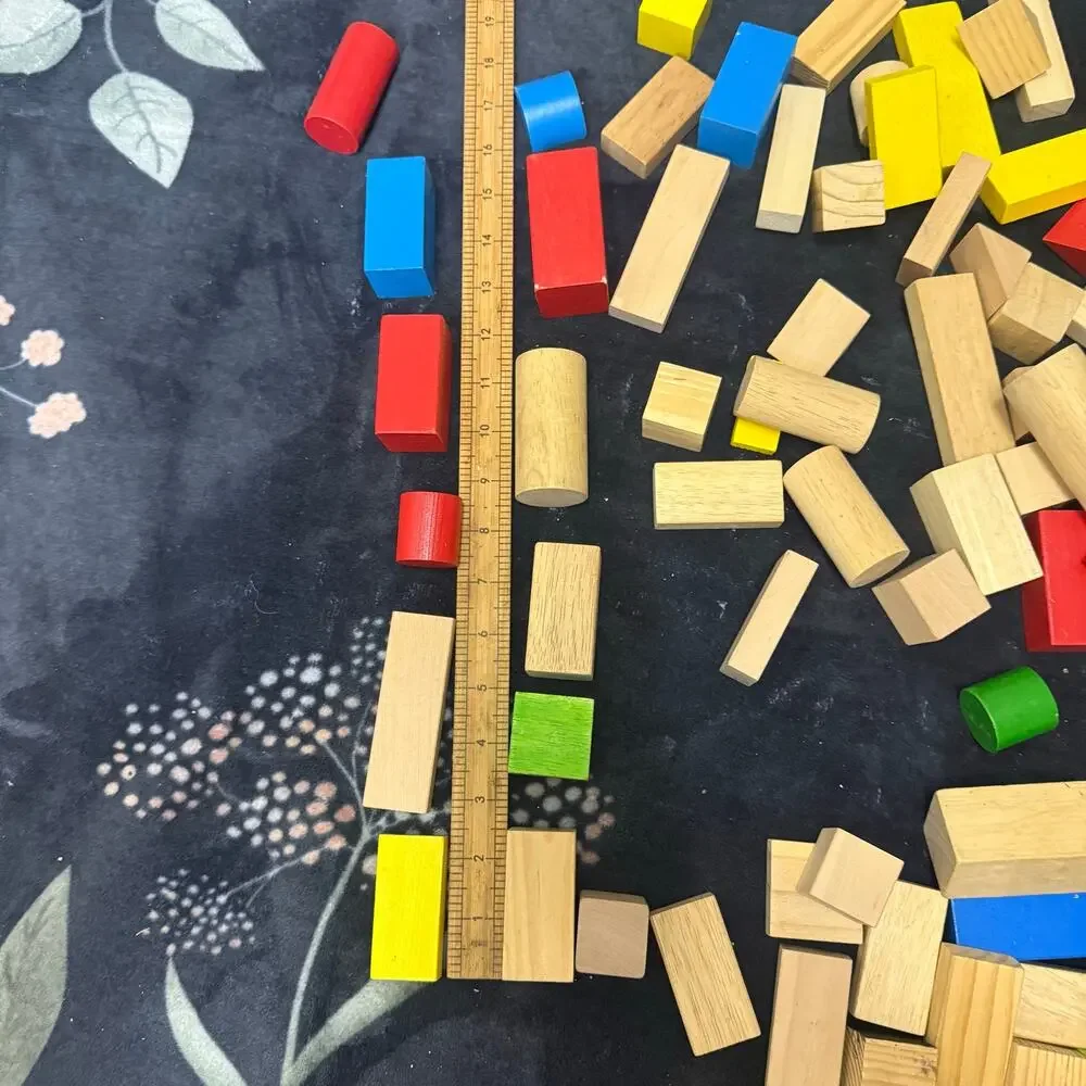 Wooden Blocks Toy Set 100+ Piece Assorted Classic Building Colorful Natural